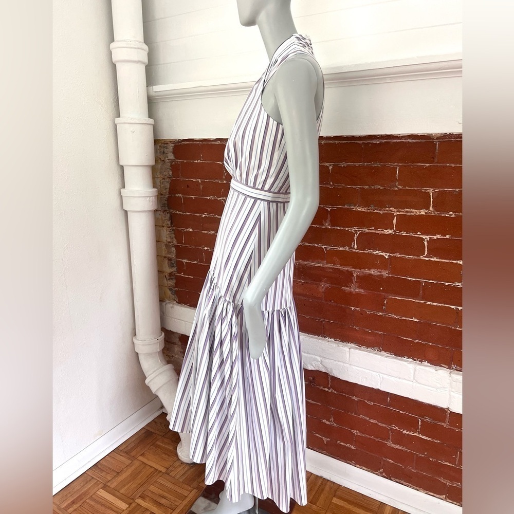 Veronica Beard Lavender and White Striped High-Low Halter Dress - Picture 5 of 16